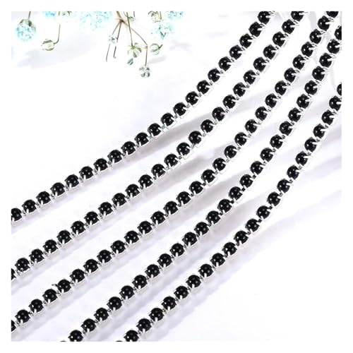 Kristall-Strass-Kette, 2 mm, Kristall-Perlen-Strass-Kette, Silberbasis, Perlenkette zum Nähen, DIY, Kleidung, Zubehör, Zierleiste für Nähschuhe, Schwarz, 2 mm - 4,5 m Kristall-Strass-Kette, 2 mm, Kristall-Perlen-Strass-Kette, Silberbasis, Perlenkette zum Nähen, DIY, Kleidung, Zubehör, Zierleiste für Nähschuhe, Schwarz, 2 mm - 4,5 m von GMVZGQW