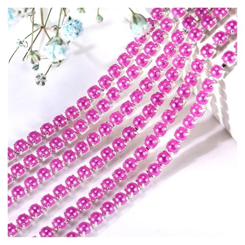 Kristall-Strass-Kette, 2 mm, Kristall-Perlenkette, silberfarbene Basisschale, Perlenkette zum Nähen, DIY, Kleidung, Zubehör, Zierleiste für Nähschuhe, Rosa, 2 mm - 4,5 m von GMVZGQW