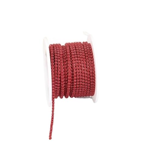 Kristall-Strass-Kette, 2 mm, Strass-Cup-Kette mit bunter Unterseite, zum Aufnähen, Steinkette, zum Aufkleben, Acryl-Strass-Band, zum Nähen von Schuhen, Dunkelrot, SS6 (2 mm), 2 m von GMVZGQW