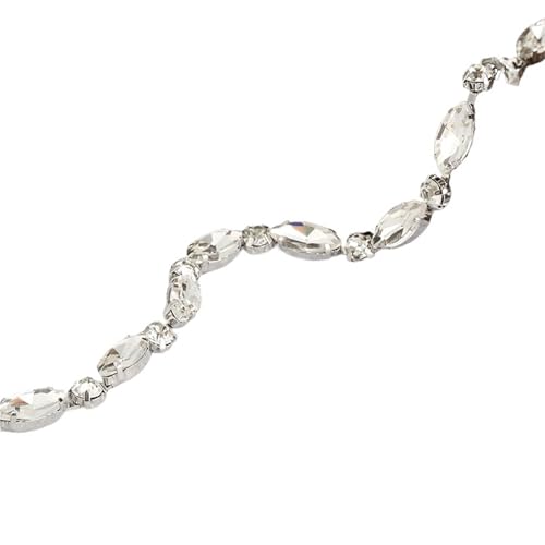 Kristall-Strass-Kette, 4 x 8/5 x 10/8 x 10 mm, ovale Kristall-Strass-Bordüre, silberfarbene Basis, Glas-Cup-Kette, Strass-Applikation, zum Aufnähen von Schuhen (7 x 15 mm - 6 mm) von GMVZGQW