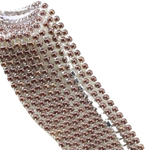 Kristall-Strass-Kette, 9,1 m, Perlenkupfer-Strass-Kette, Perlenkette zum Nähen, DIY, Bekleidungszubehör, Zierleiste, 2 mm, 9 Farben zum Nähen von Schuhen (Kaffee-Silber, 9,1 m, 2 mm) von GMVZGQW