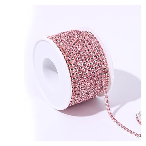 Kristall-Strass-Kette, 9,1 m/Rolle, Kristall-Strass-Kette zum Nähen, Basteln, DIY-Dekoration, Schmuck, Strass-Kette für Hochzeitskleid zum Nähen von Schuhen (Rosa, 9,1 m _ 2 mm) von GMVZGQW