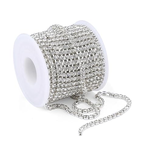 Kristall-Strass-Kette, 9,1 m/Rolle, Kristall-Strass-Kette zum Nähen, Basteln, DIY-Dekoration, Schmuck, Strass-Kette für Hochzeitskleid zum Nähen von Schuhen (S-klar, 9,4 m _ 2 mm) von GMVZGQW