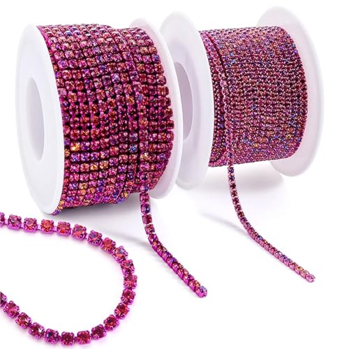 Kristall-Strass-Kette, 9,1 m/Rolle, Strasssteinbesatz, goldfarben, Diamanten, dekorative Applikation, Kristallbesatz für Kleider zum Nähen von Schuhen, Fuchsia-Vulkan, SS12–2 Yards) von GMVZGQW