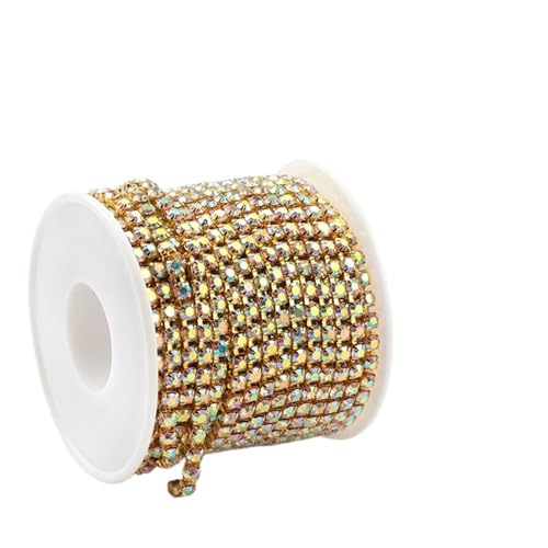 Kristall-Strass-Kette, 9,1 m/Rolle, klarer Kristall, Silberbasis, Kupfer-Cup-Strass-Kette, Bekleidung, Nähstil, DIY, Schönheitszubehör zum Nähen von Schuhen (Goldsockel, AB, 1,5 mm) von GMVZGQW