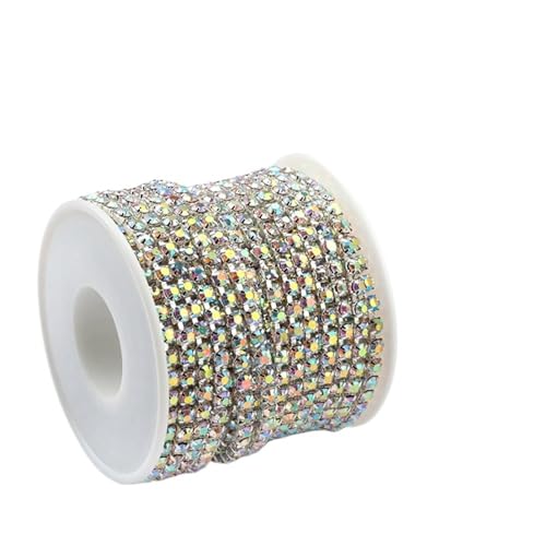 Kristall-Strass-Kette, 9,1 m/Rolle, klarer Kristall, Silberbasis, Kupfer-Cup-Strass-Kette, Bekleidung, Nähstil, DIY, Schönheitszubehör zum Nähen von Schuhen (Silberbasis, AB, 4 mm) von GMVZGQW