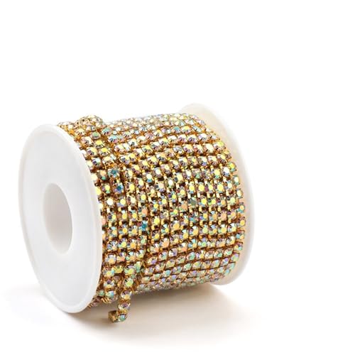 Kristall-Strass-Kette, 91,4 m/Rolle, Glitzer-Strass-Kette, zum Aufnähen, zum Aufnähen, zum Aufnähen, für Kleidung, DIY, Bekleidungszubehör, Zierteile für Nähschuhe, Gold AB, 9,1 m SS12–3,0 mm von GMVZGQW