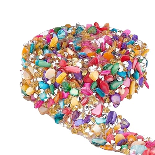 Kristall-Strass-Kette, 91 cm, 2 cm, Kristall-Strassbesatz, selbstklebend, bunte Steine, Diamant-Nähband, DIY-Brautkleid zum Nähen von Schuhen (Blau B) von GMVZGQW