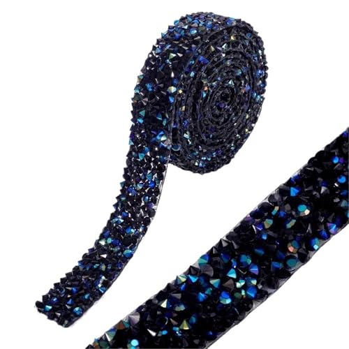 Kristall-Strass-Kette, 91 cm, Strassbesatz, 15 mm/20 mm, Harz, Strass, Glitzerband, für Kleidung, Schuhe, Hochzeitskleid, Dekorationen zum Nähen von Schuhen (schwarzes AB, 20 mm - 91 cm) von GMVZGQW