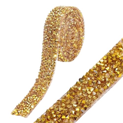 Kristall-Strass-Kette, 91 cm, Strassbesatz, 15 mm/20 mm, Harz-Strass, Glitzerband, für Kleidung, Schuhe, Hochzeitskleid, Dekorationen zum Nähen von Schuhen (Gold, 15 mm - 91 cm) von GMVZGQW
