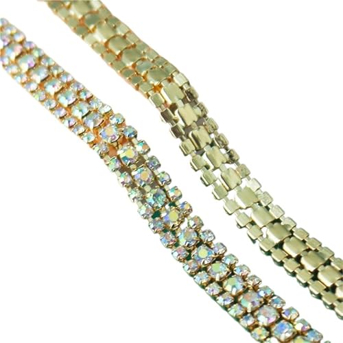Kristall-Strass-Kette, 91 cm, silberfarben, goldfarben, AB-Strass-Kette, Band zum Aufnähen, Kristall-Dekoration, DIY-Gürtel, Kleidung, Applikation, Handwerk zum Nähen von Schuhen (Gold AB, 3 Reihen) von GMVZGQW