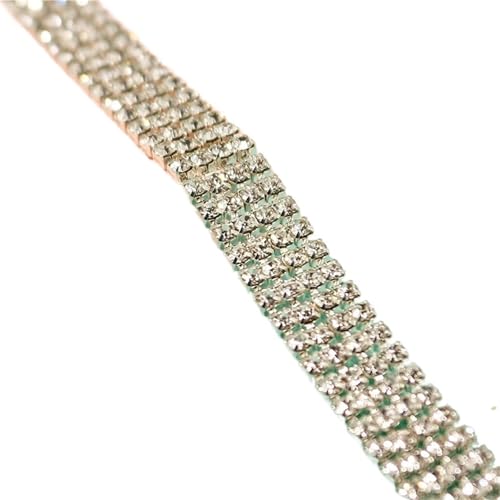 Kristall-Strass-Kette, 91 cm, silberfarben, goldfarben, AB-Strass-Kette, Band zum Aufnähen, Kristall-Dekoration, DIY-Gürtel, Kleidung, Applikation, Handwerk zum Nähen von Schuhen (Silber, 4 Reihen) von GMVZGQW