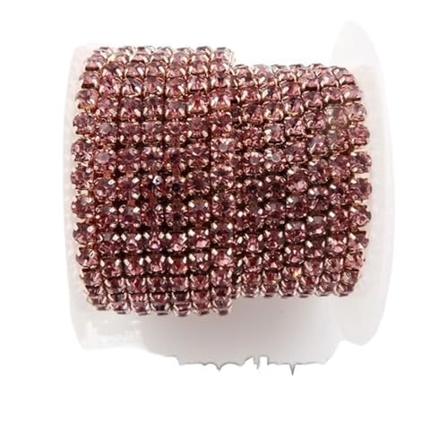 Kristall-Strass-Kette, Champagner-Gold-Basis, Glaskristall, Strass-Kette, 5 Größen, hohe Dichte, zum Aufnähen, Kleben, DIY, Trimmen zum Nähen von Schuhen (Lt Amethyst, SS10, 2,8 mm, 9,1 m) von GMVZGQW