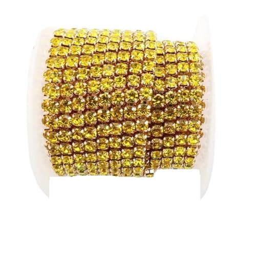 Kristall-Strass-Kette, Champagner-Gold-Basis, Glaskristall, Strass-Kette, 5 Größen, hohe Dichte, zum Aufnähen, Kleben, Heimwerken, Trimmen für Nähschuhe, SS16, 4 mm, 2 m von GMVZGQW
