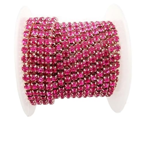 Kristall-Strass-Kette, Champagner-Gold-Basis, Glaskristall, Strass-Kette, 5 Größen, hohe Dichte, zum Aufnähen, Kleben, Heimwerken, Trimmen für Nähschuhe, SS6, 2 mm, 2 m von GMVZGQW