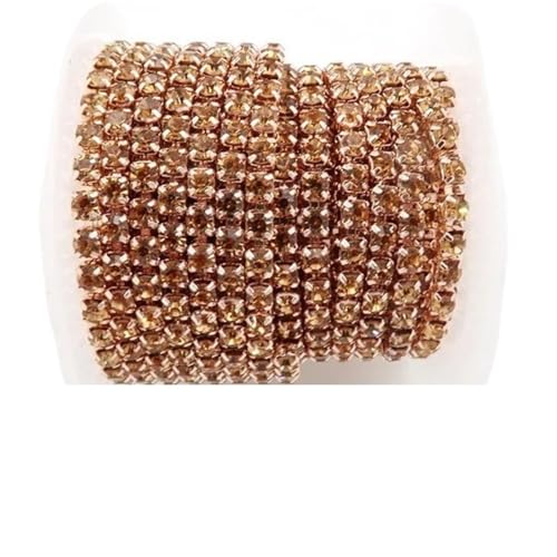 Kristall-Strass-Kette, Champagner-Gold-Basis, Glaskristall, Strasskette, 5 Größen, hohe Dichte, zum Aufnähen, Kleben, DIY, Trimmen für Nähschuhe, SS8, 2,5 mm, 9,1 m von GMVZGQW