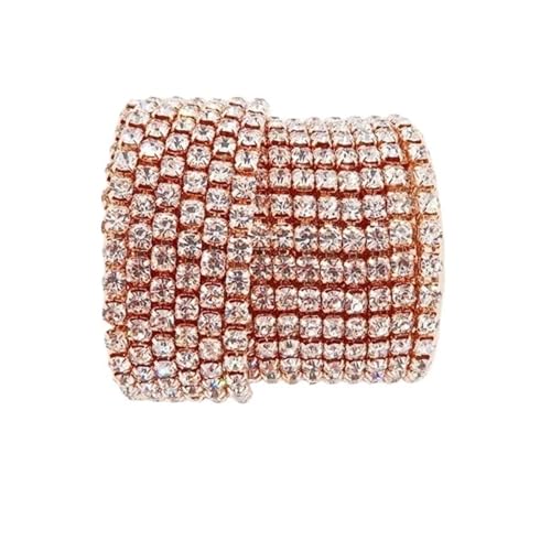 Kristall-Strass-Kette, Champagnerfarben, goldfarbene Basis, Glaskristall, Strass-Kette, 5 Größen, hohe Dichte, zum Aufnähen, Kleben, Heimwerken, Trimmen für Nähschuhe (transparent, SS8, 2,5 mm, 9,1 m) von GMVZGQW