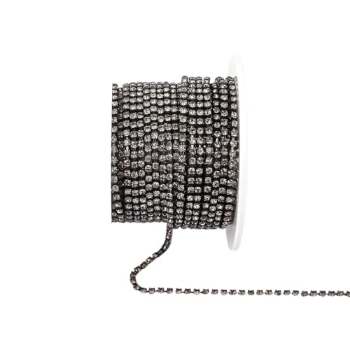 Kristall-Strass-Kette, Glasstrass, Tassenkette, Glitzer, Kristall-Strassbesatz für selbstgemachte Hochzeitskleid, Dekoration zum Nähen von Schuhen, (schwarze Diamanten, 2 mm - 91 cm) von GMVZGQW