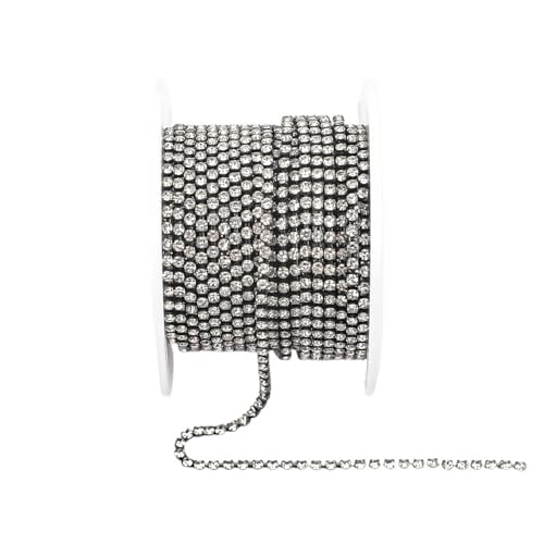 Kristall-Strass-Kette, Glasstrass, Tassenkette, Glitzer, Kristall-Strassbesatz für selbstgemachte Hochzeitskleid, Dekoration zum Nähen von Schuhen, (schwarzer Kristall, 2 mm - 9,1 m) von GMVZGQW