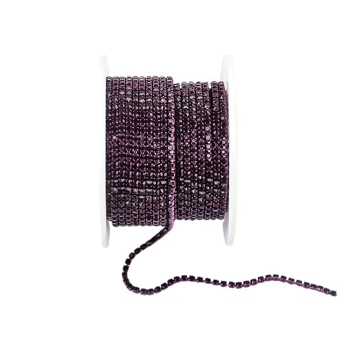 Kristall-Strass-Kette, Glasstrass, Tassenkette, Glitzer, Kristall-Strassbesatz für selbstgemachte Hochzeitskleid, Dekoration zum Nähen von Schuhen (Amethyst, 2 mm - 9,1 m) von GMVZGQW