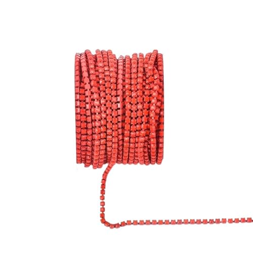 Kristall-Strass-Kette, Glasstrass, Tassenkette, Glitzer, Kristall-Strassbesatz für selbstgemachte Hochzeitskleid, Dekoration zum Nähen von Schuhen (rote Koralle, 2 mm - 4,5 m) von GMVZGQW