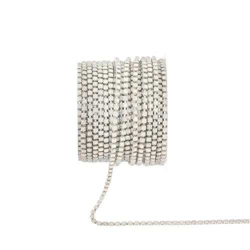 Kristall-Strass-Kette, Glasstrass, Tassenkette, Glitzer, Kristall-Strassbesatz für selbstgemachte Hochzeitskleid, Dekoration zum Nähen von Schuhen (silberfarbener weißer Opal, 2 mm - 91 cm) von GMVZGQW