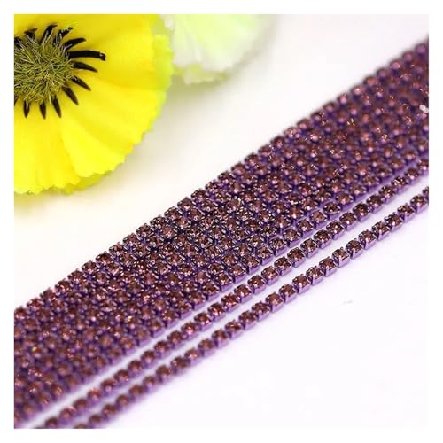 Kristall-Strass-Kette, Kristall-Glas-Strass-Kette mit bunter Unterseite, zum Aufnähen, Stein-Kette, DIY-Zubehör zum Nähen von Schuhen, Amethyst, 2 mm - 4,5 m von GMVZGQW