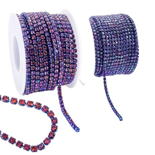 Kristall-Strass-Kette, Kristall-Glitzer-Strass-Kette, bunte Kristall-Klauenkette, DIY, Kleider, Taschen, Schmuck zum Nähen von Schuhen (Saphir-Vulkan, 9,1 m, Rolle, 3 mm) von GMVZGQW