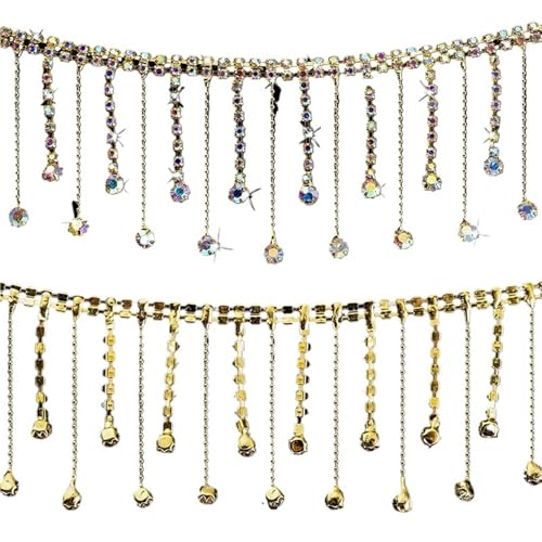 Kristall-Strass-Kette, Kristall-Quaste, Krallenkette, Nähen, Kleben, klare Strasssteine, dekorative Kette, Handwerk, Hochzeitskleid, DIY für Nähschuhe, (B Gold AB) von GMVZGQW