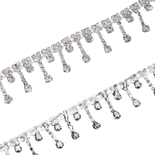 Kristall-Strass-Kette, Kristall-Quaste, Krallenkette, Nähen, Kleben, transparente Strasssteine, dekorative Kette, Handwerk, Hochzeitskleid, DIY für Nähschuhe (Anhängerkette A) von GMVZGQW