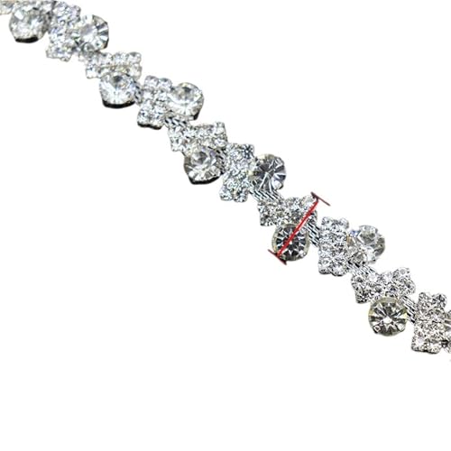 Kristall-Strass-Kette, Strassbesatz, Quaste, Kette, Blumenform, Diamant-Kristall, Kleidung, Tasche, Hut, DIY, Hochzeit, Strassband zum Nähen von Schuhen (Silber) von GMVZGQW