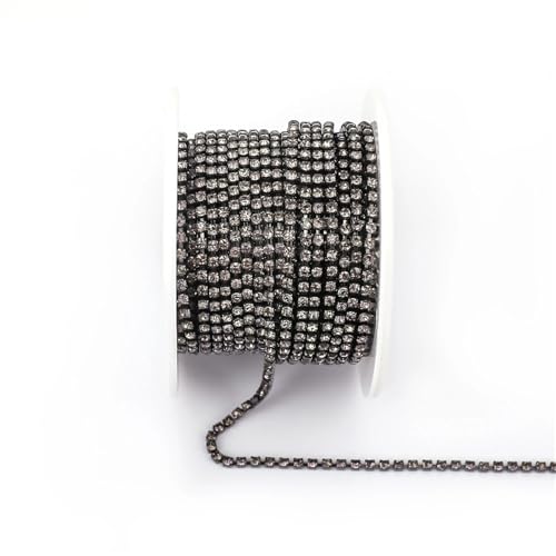 Kristall-Strass-Kette, bunte Strass-Ketten, dichte, ausgefallene Kette, Bekleidung, Nähen, Glas-Strass-Cup-Kette mit bunter Basis zum Nähen von Schuhen, (schwarze Diamanten, 2,5 mm, 9,1 m) von GMVZGQW