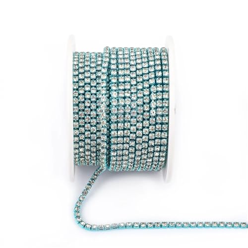 Kristall-Strass-Kette, bunte Strass-Ketten, dichte, ausgefallene Kette, Bekleidung, Nähen, Glas-Strass-Cup-Kette mit bunter Basis zum Nähen von Schuhen (blaue Basis, Kristall, 3 mm - 9,1 m) von GMVZGQW