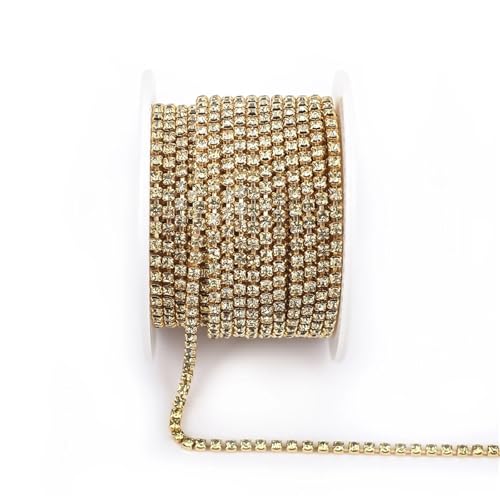 Kristall-Strass-Kette, bunte Strass-Ketten, dichte ausgefallene Kette, Bekleidung, Nähen, Glas-Strass-Cup-Kette mit bunter Basis zum Nähen von Schuhen (Jonquil, 2 mm - 9,1 m) von GMVZGQW
