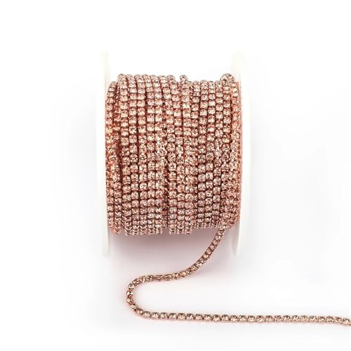 Kristall-Strass-Kette, bunte Strass-Ketten, dichte ausgefallene Kette, Bekleidung, Nähen, Glas-Strass-Cup-Kette mit bunter Basis zum Nähen von Schuhen (Pfirsich, 2,5 mm - 4,5 m) von GMVZGQW
