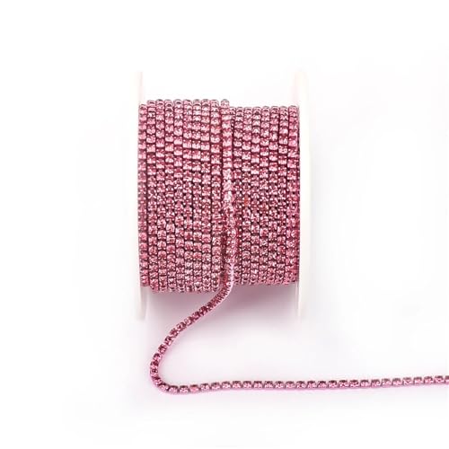 Kristall-Strass-Kette, bunte Strass-Ketten, dichte ausgefallene Kette, Bekleidung, Nähen, Glas-Strass-Cup-Kette mit bunter Basis zum Nähen von Schuhen (Rose, 3 mm - 4,5 m) von GMVZGQW
