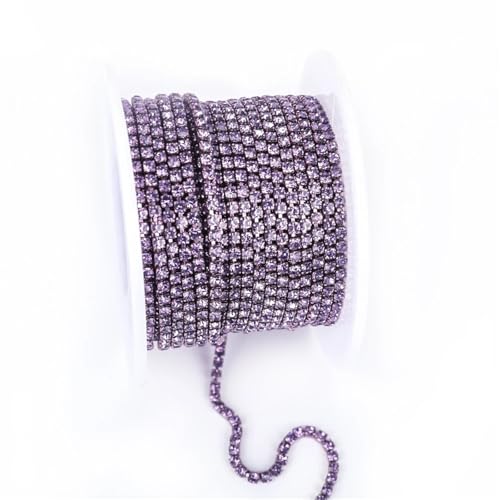 Kristall-Strass-Kette, bunte Strass-Ketten, dichte ausgefallene Kette, Bekleidung, Nähen, Glas-Strass-Cup-Kette mit bunter Basis zum Nähen von Schuhen (lila, 3 mm - 9,1 m) von GMVZGQW