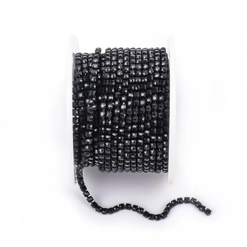 Kristall-Strass-Kette, bunte Strass-Ketten, dichte ausgefallene Kette, Bekleidung, Nähen, Glas-Strass-Cup-Kette mit bunter Basis zum Nähen von Schuhen (schwarz, 2 mm - 4,5 m) von GMVZGQW