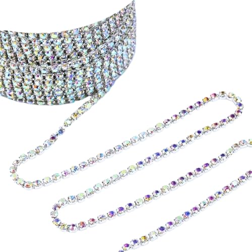 Kristall-Strass-Kette, geschlossene Kette, Strass-Kette für Handwerk, Schmuck, Hochzeitsstrauß, DIY-Dekoration zum Nähen von Schuhen (Silber AB) von GMVZGQW