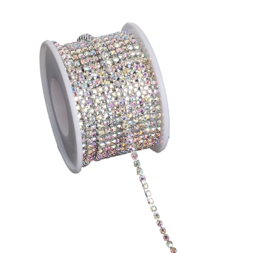 Kristall-Strass-Kette, goldfarben, silberfarben, Perlen, Rollengröße, Perlen für selbstgemachten Schmuck, Schuhe und Kleidung, Dekoration zum Nähen von Schuhen (Silber-CAB, 2 mm) von GMVZGQW