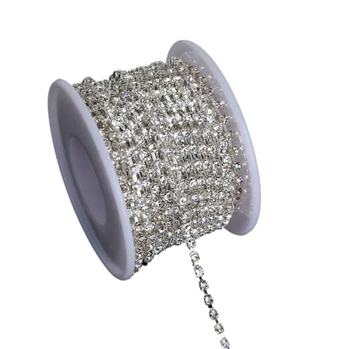 Kristall-Strass-Kette, goldfarben, silberfarben, Perlen, Rollengröße, Perlen für selbstgemachten Schmuck, Schuhe und Kleidung, Dekoration zum Nähen von Schuhen (Silber-Weiß, 4 mm) von GMVZGQW
