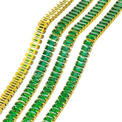Kristall-Strass-Kette, rechteckig, quadratisch, Zirkon, Strasssteine, goldfarbene Silberbasis, Strasssteine, Tassenbesatz für Dekoration zum Nähen von Schuhen (Goldbasis, Grün, 0,5 m) von GMVZGQW