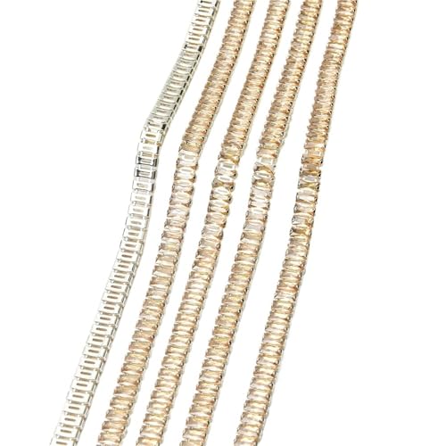 Kristall-Strass-Kette, rechteckig, quadratisch, Zirkon, Strasssteine, goldfarbene Silberbasis, Strasssteine, Tassenbesatz für Dekoration zum Nähen von Schuhen (S-Gold, Champagner, 91 cm) von GMVZGQW