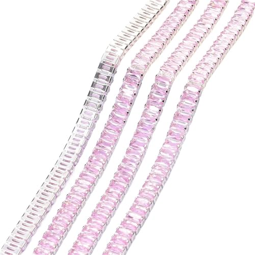 Kristall-Strass-Kette, rechteckig, quadratisch, Zirkon, Strasssteine, goldfarbene Silberbasis, Strasssteine, Tassenbesatz für Dekoration zum Nähen von Schuhen (Silberbasis, Rosa, 0,4 m) von GMVZGQW