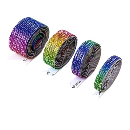 Kristall-Strass-Kette, selbstklebende Rolle, Strass-Kette, Aufkleber für DIY-Kleidung, Dekoration zum Nähen von Schuhen, Regenbogenfarben, 6 Reihen - 13 mm von GMVZGQW