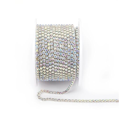 Kristall-Strass-Kette, zum Nähen, rote Glas-Strass-Kette, Kristallband, Band für Kleidung, DIY, Handwerk, zum Nähen von Schuhen (Crystal AB, SS6, 9,1 m) von GMVZGQW