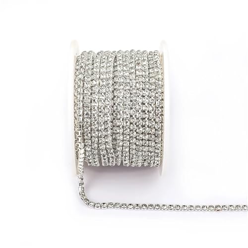 Kristall-Strass-Kette, zum Nähen, rote Glas-Strass-Kette, Kristallband, Band für Kleidung, DIY, Handwerk, zum Nähen von Schuhen (kristallklar, SS6, 9,1 m) von GMVZGQW