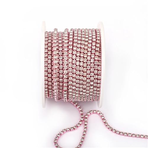 Kristall-Strass-Kette mit bunter Basis zum Nähen von Schuhen (rosa Basis, Kristall, 2 mm - 9,1 m) von GMVZGQW