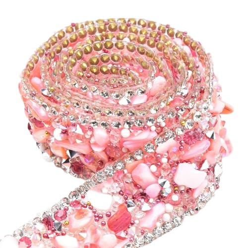 Kristall-Strass-Streifen, geschlossene Kette, farbiger Harz, zerkleinerter Stein, Diamantstreifen, selbstklebendes Bohrband, Haarschmuck zum Nähen von Schuhen (rosa Strass) von GMVZGQW