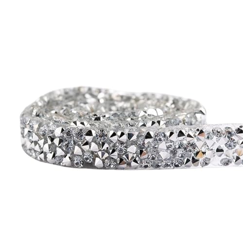 Kristall-Strassband zum Selbermachen, selbstklebend, funkelndes Strassband mit Strasssteinen für Hochzeitskleidung, Zubehör zum Nähen von Schuhen (1 cm, Silber) von GMVZGQW